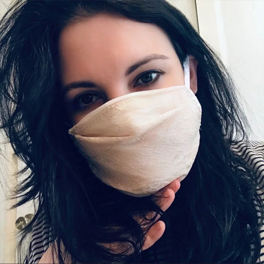 New Pretty Pale Pink Lacey Cotton Layered Face Mask >Handmade with LOVE